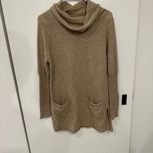 Cashmere Cozy Tan Women's Sweater with Cowl Neck Tunic